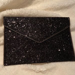 Rebecca Minkoff black glitter evening clutch